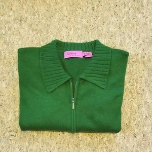 Diva Dana Buchman Green Zip-up Sweater Gold Zipper